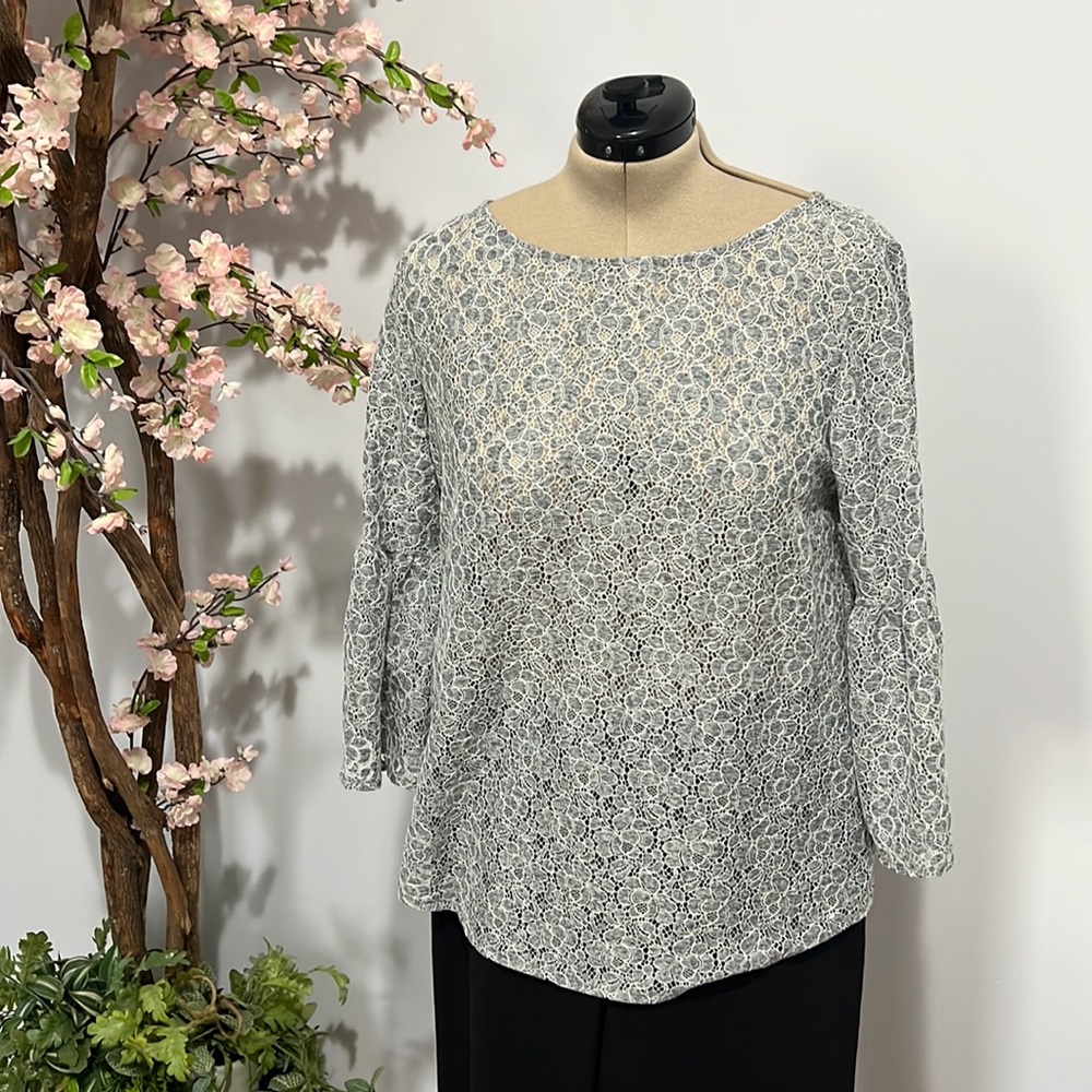 Gray lace floral blouse